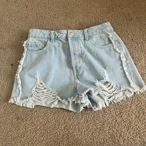 Forever 21 Blue Jean Shorts Distressed Frayed Hem